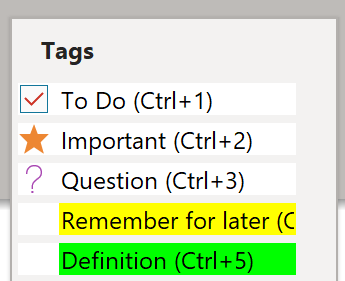 Screenshot image showing in OneNote what the tag feature looks like.